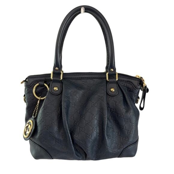 Gucci Sukey Guccissima Navy Leather Shoulder Tote Bag Gold Hardware GG Charm - Picture 1 of 16